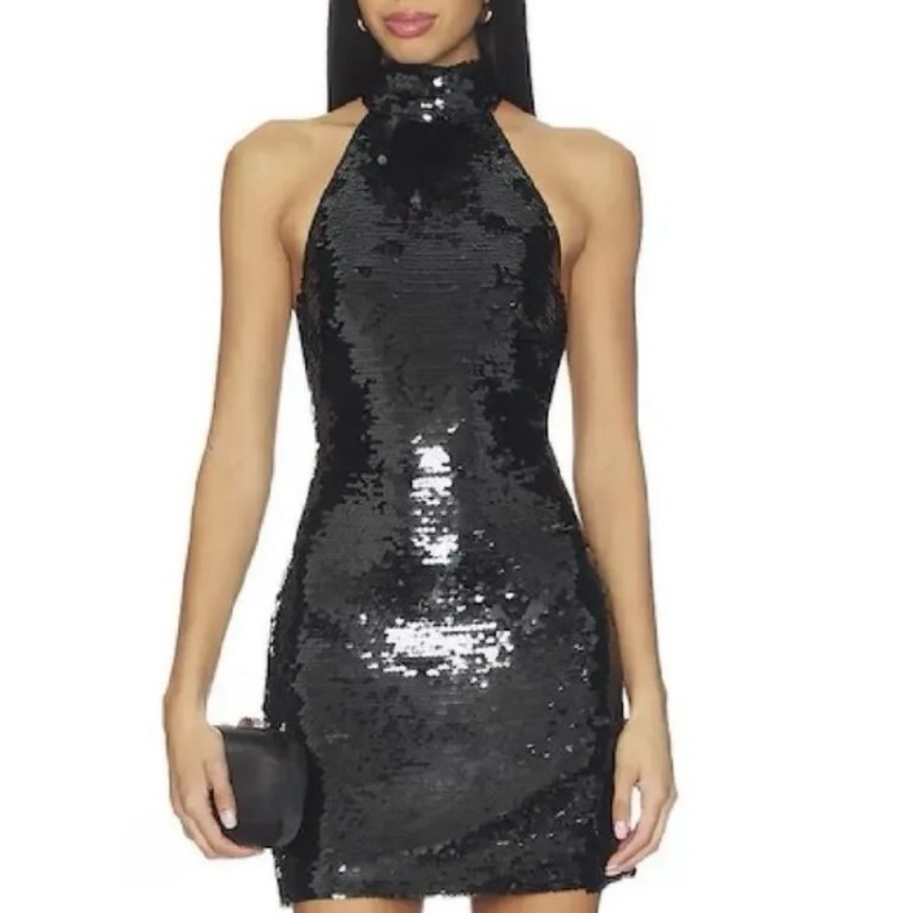 Dynamite Black Sequin Halter Mini Dress